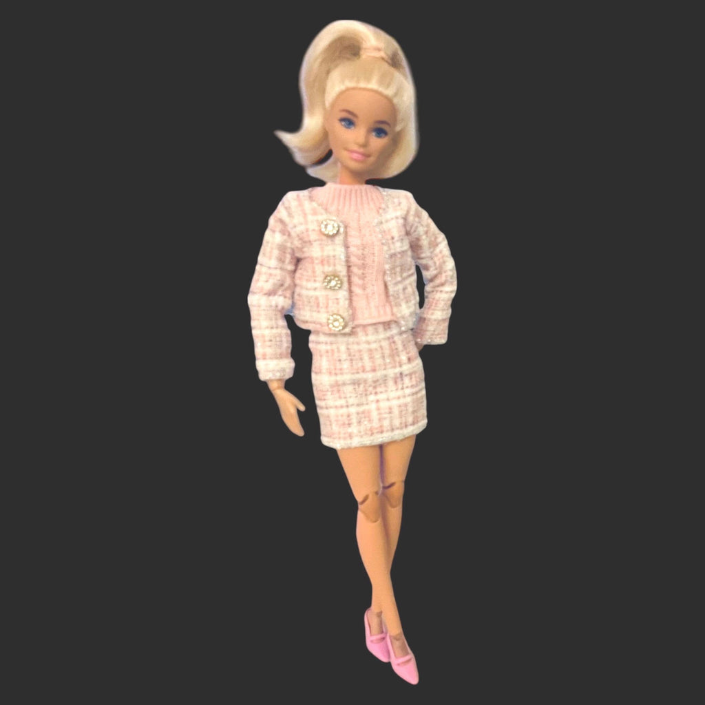 Fashion Doll Outfit - Pink Plaid Jacket, Skirt, Top & Heels - 1:6 Scale