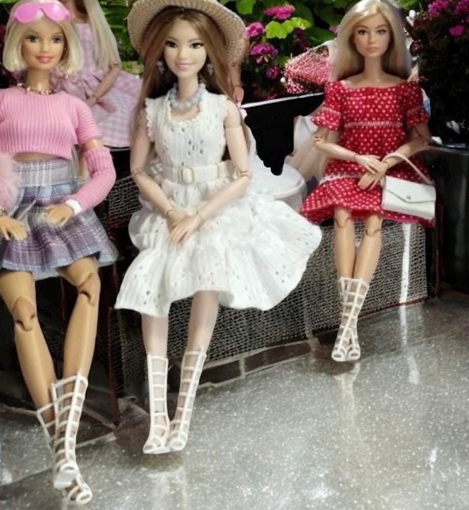 White Fashion Doll Shoes, Black Heels and Flats, Set of 5