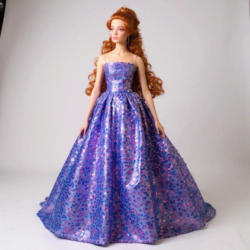 Sequin Dress, Black Gown: Handmade 1:6 Scale Fashion Doll Dress