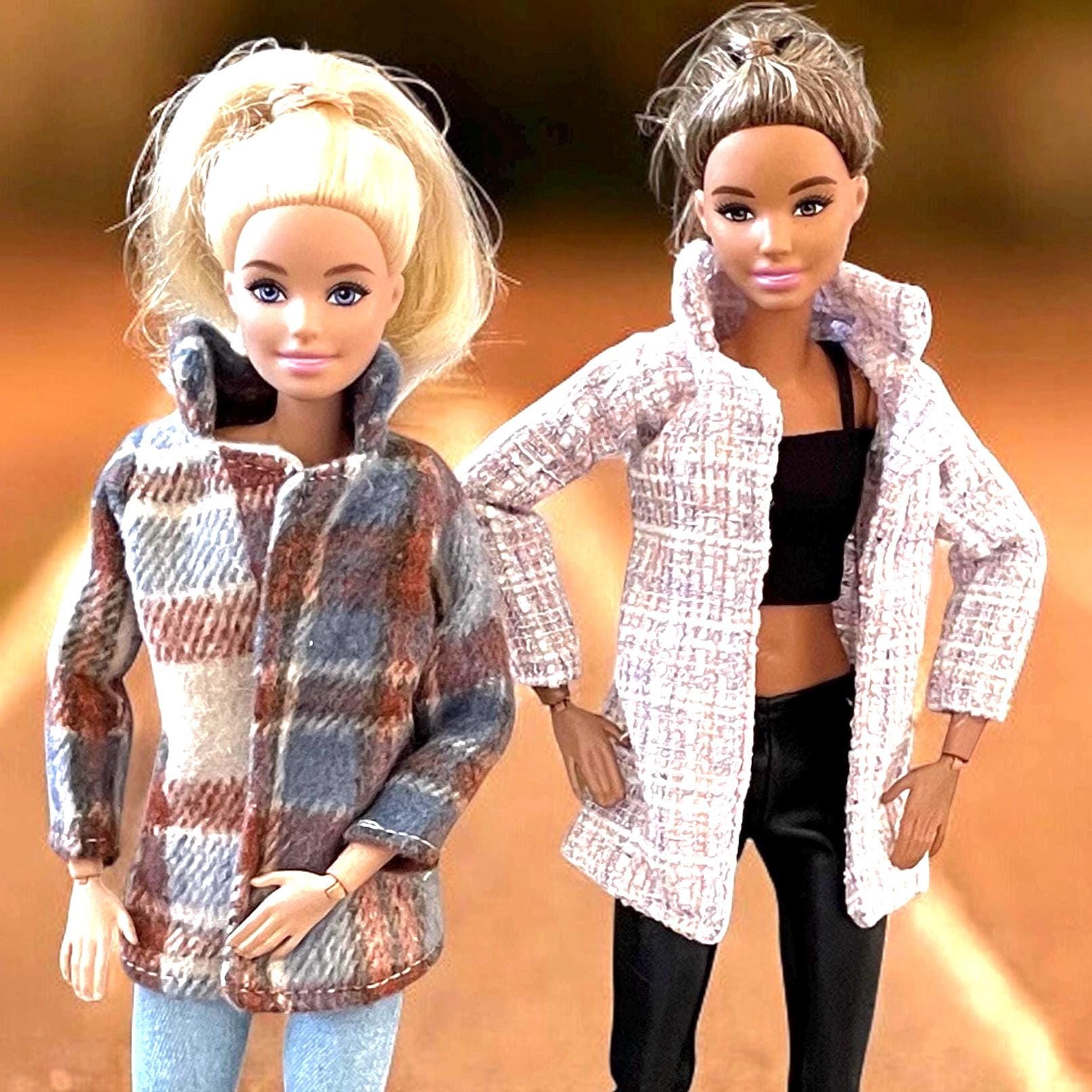 Realistic Fashion Doll Jackets – Plaid & Wool Look Outerwear, Made to Move Fit