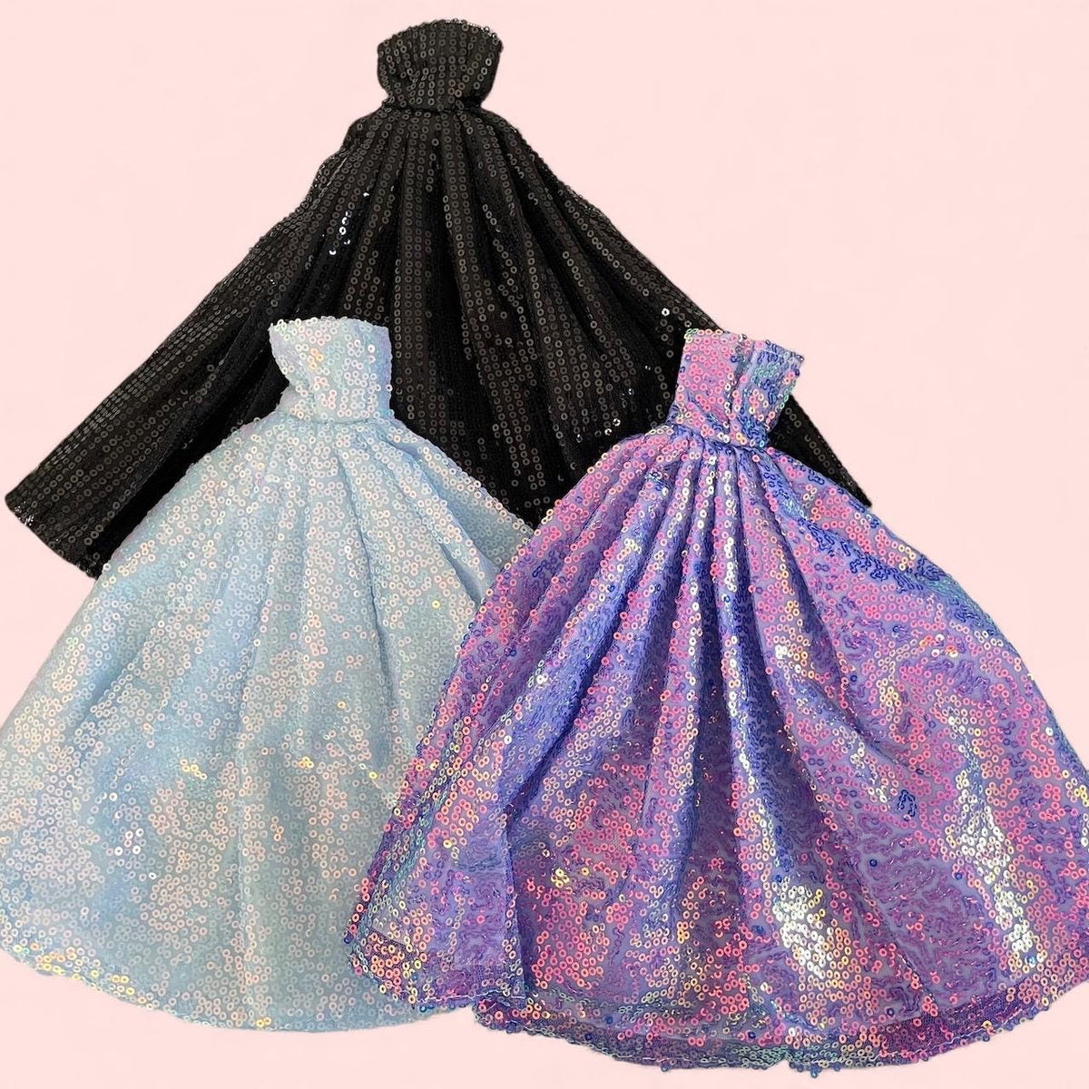 Sequin Dress, Black Gown: Handmade 1:6 Scale Fashion Doll Dress