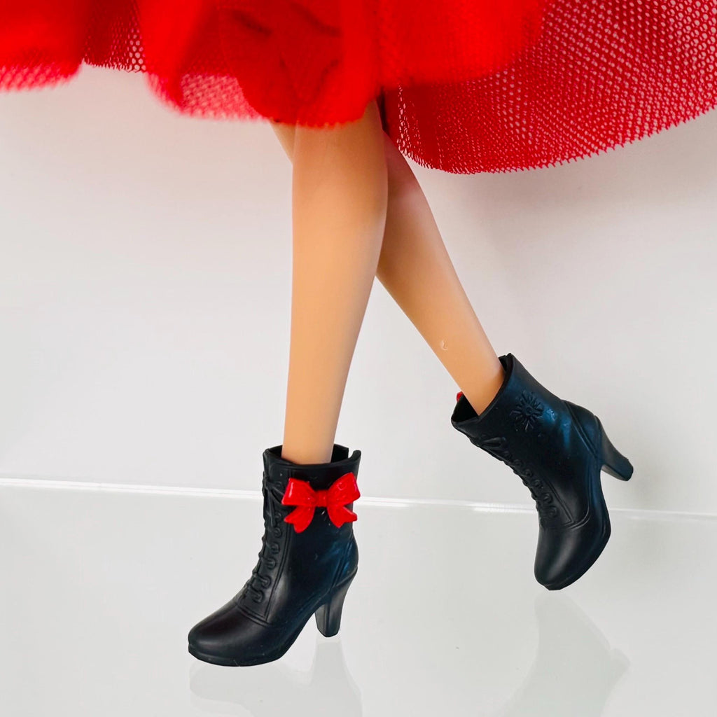 Red Shimmer Top Doll Dress with Shoes: 11.5" Fashion Doll Cocktail Party, Pearls Included