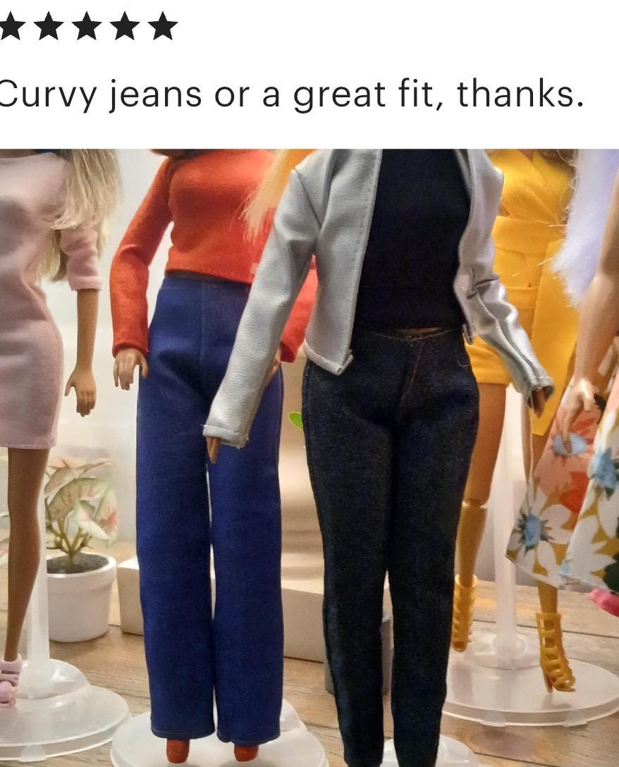 Curvy Doll Outfit: Blue Jeans, Red Top & Sneakers - Fits 11.5" Fashion Dolls