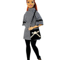 Fashion Doll Clothes Set: Houndstooth Dress, Leggings, Purse, Regular and Curvy