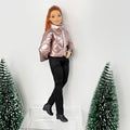 Curvy Doll Clothes: Black Pants, Pink Coat, Curvy boots - 1:6 Scale