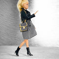 Doll clothes Houndstooth Doll Dress Outfit: Faux Leather Jacket, Boots - 1/6 Scale