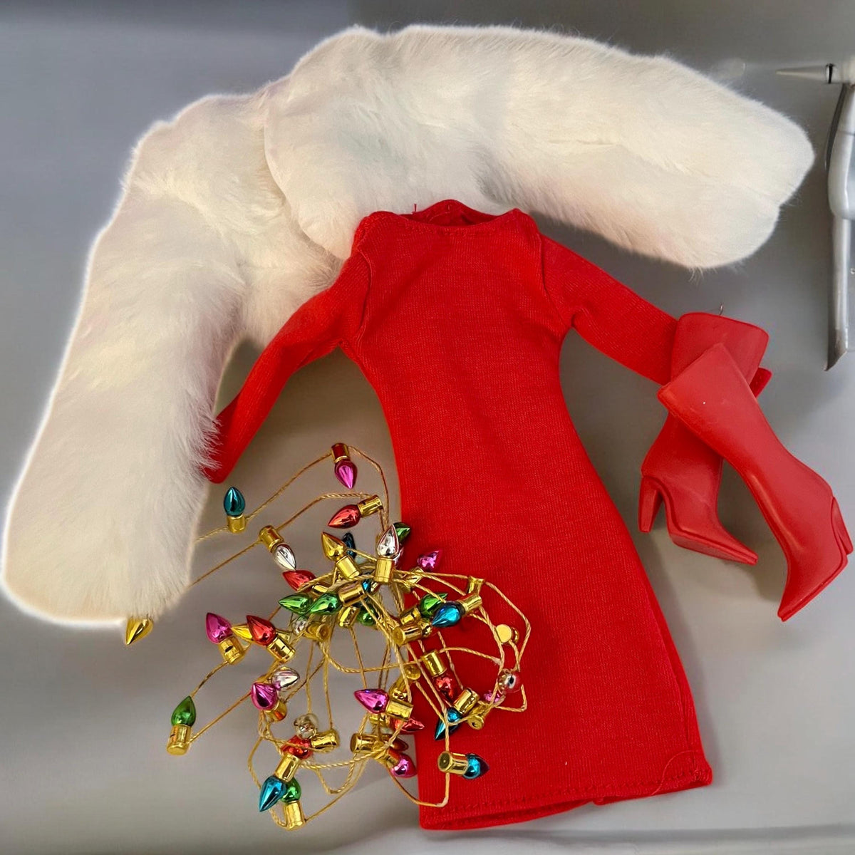 Fashion Doll Red Dress, White Fur Coat for 11.5 inch Doll
