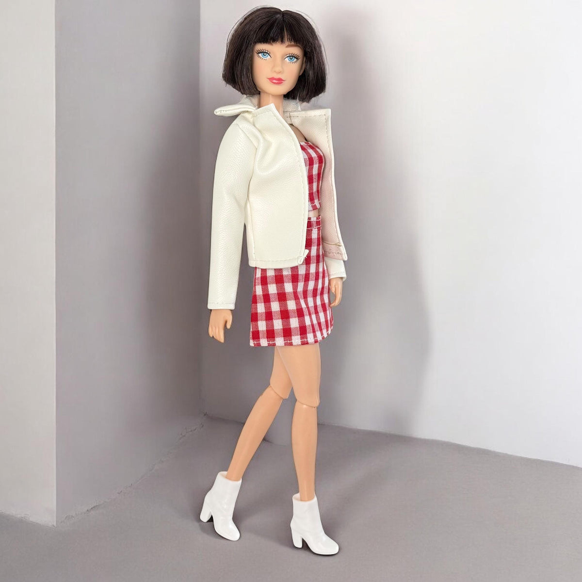 Fashion Doll Faux Leather Waist-Length Biker Coat, 11–12 Inch Mtm and Curvy