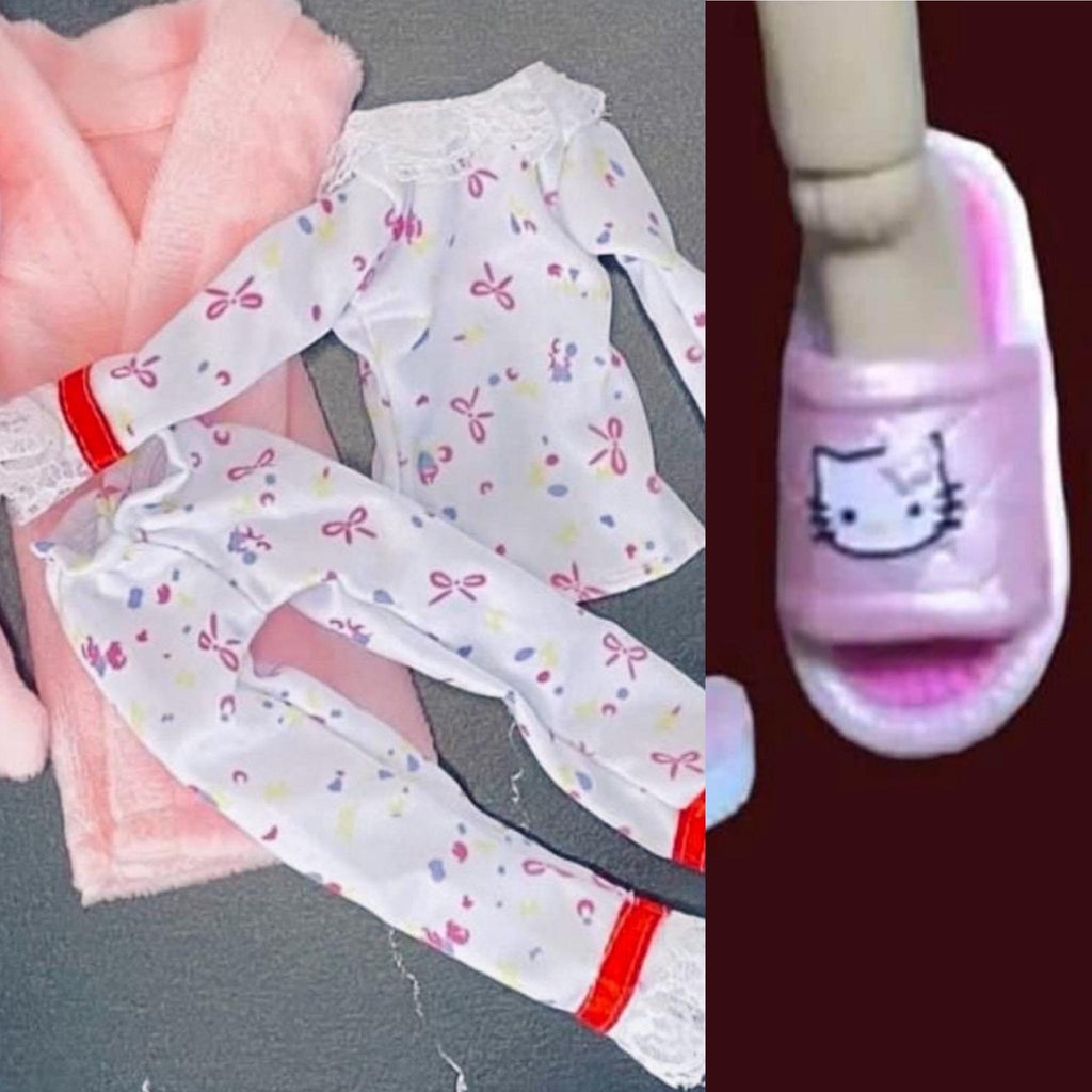 Doll Pajama Set: Pink Kitty Slippers, Robe & Accessories