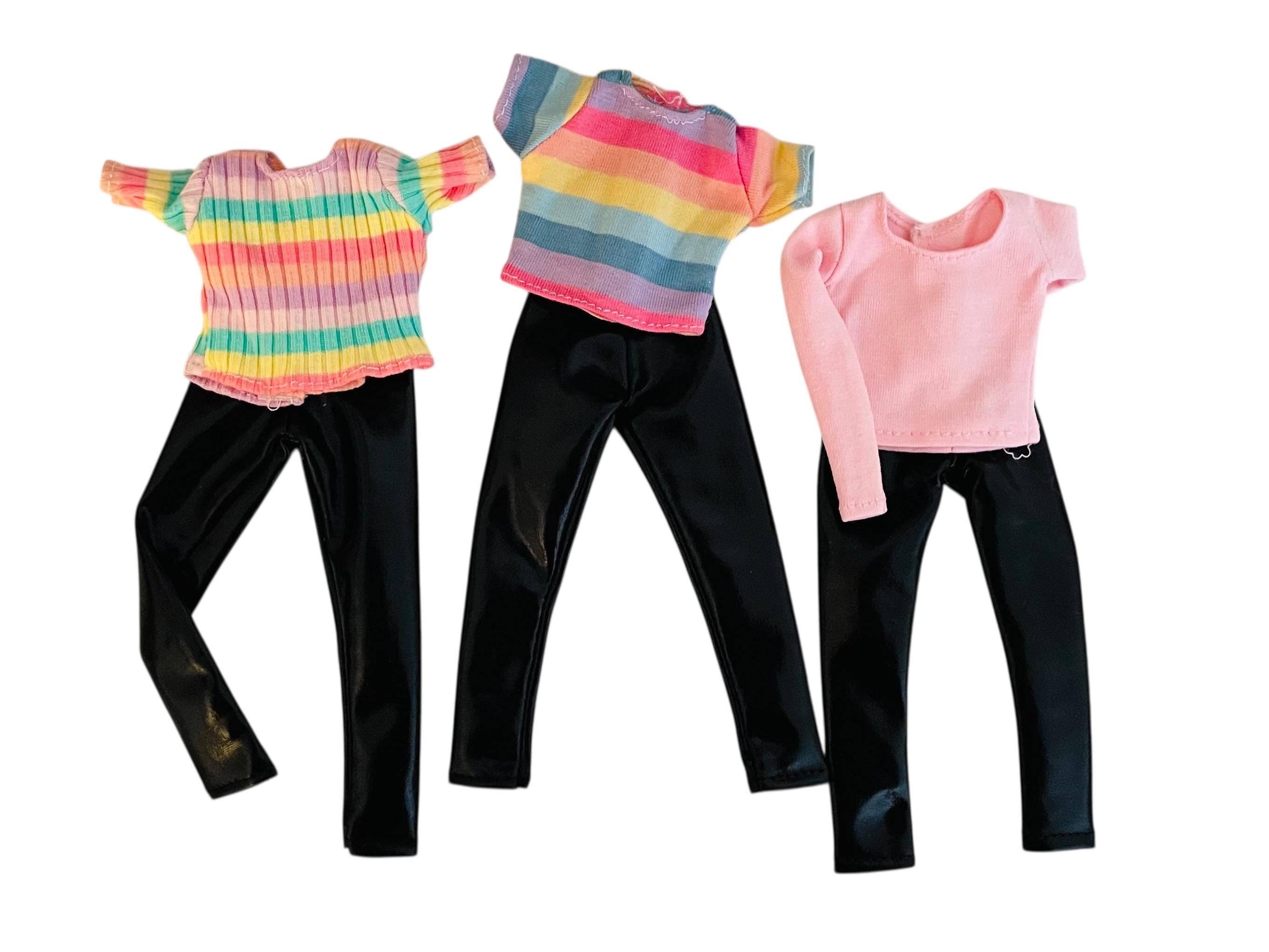Fashion Doll Clothes: Black pants slacks & Rainbow Top, 1/6 Scale