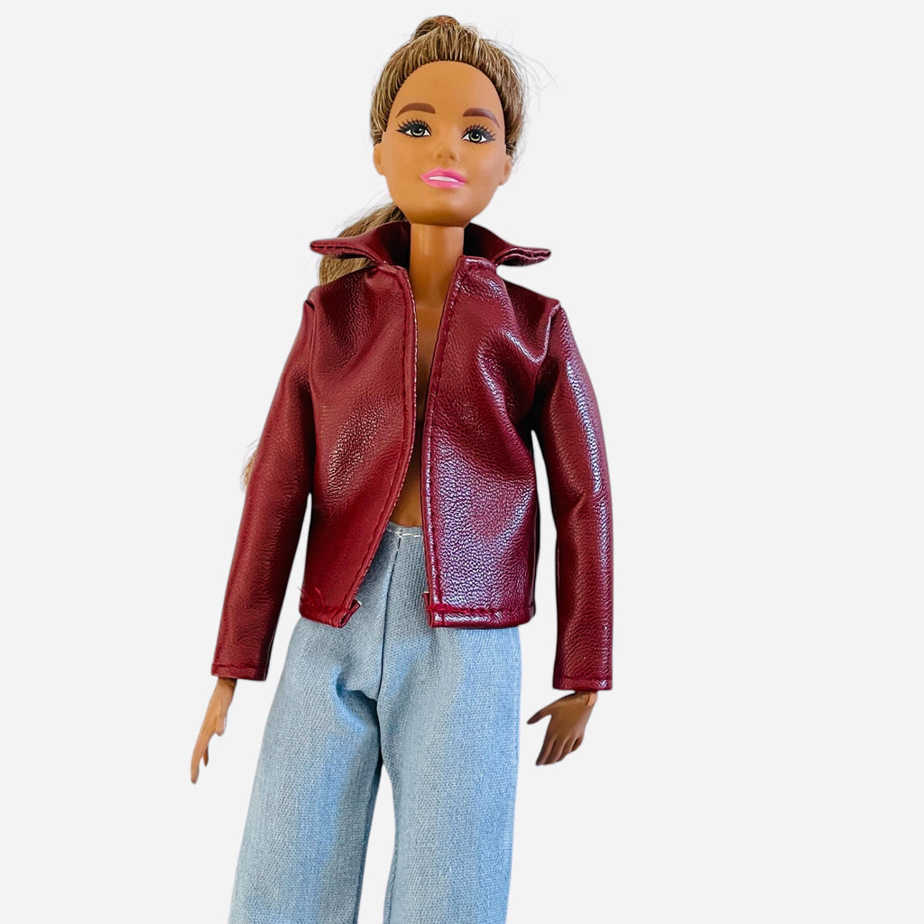 Fashion Doll Clothes, Denim Jeans & Leather Jacket, 1/6 Scale, 11 inch Modern
