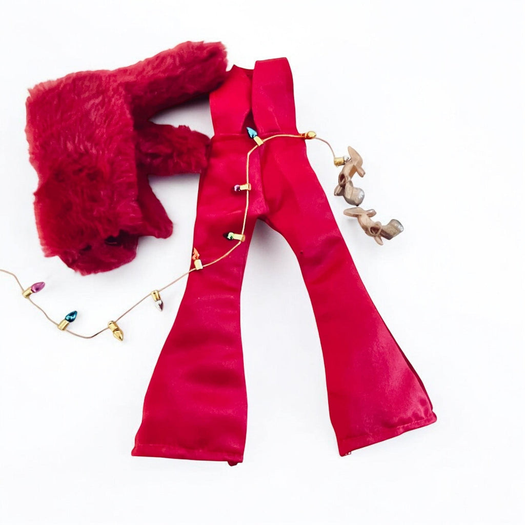Red Satin-Style Jumpsuit Outfit, Coat & Shoes, 11.5" Fashion Doll Clothes