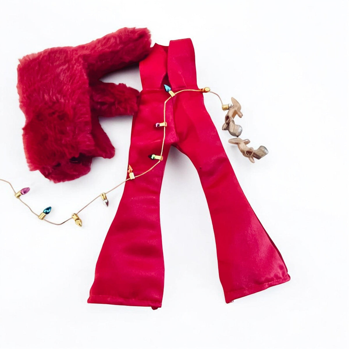 Red Satin-Style Jumpsuit Outfit, Coat & Shoes, 11.5" Fashion Doll Clothes
