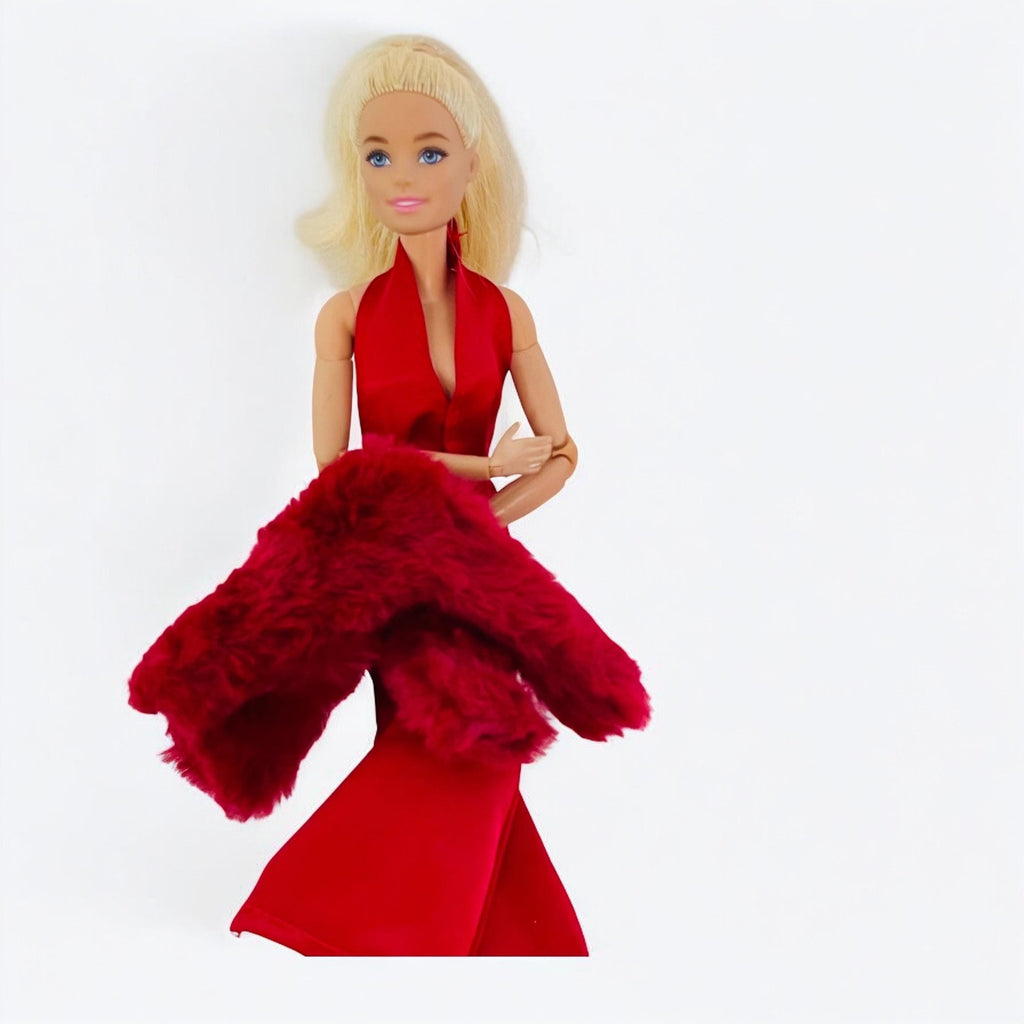 Red Satin-Style Jumpsuit Outfit, Coat & Shoes, 11.5" Fashion Doll Clothes