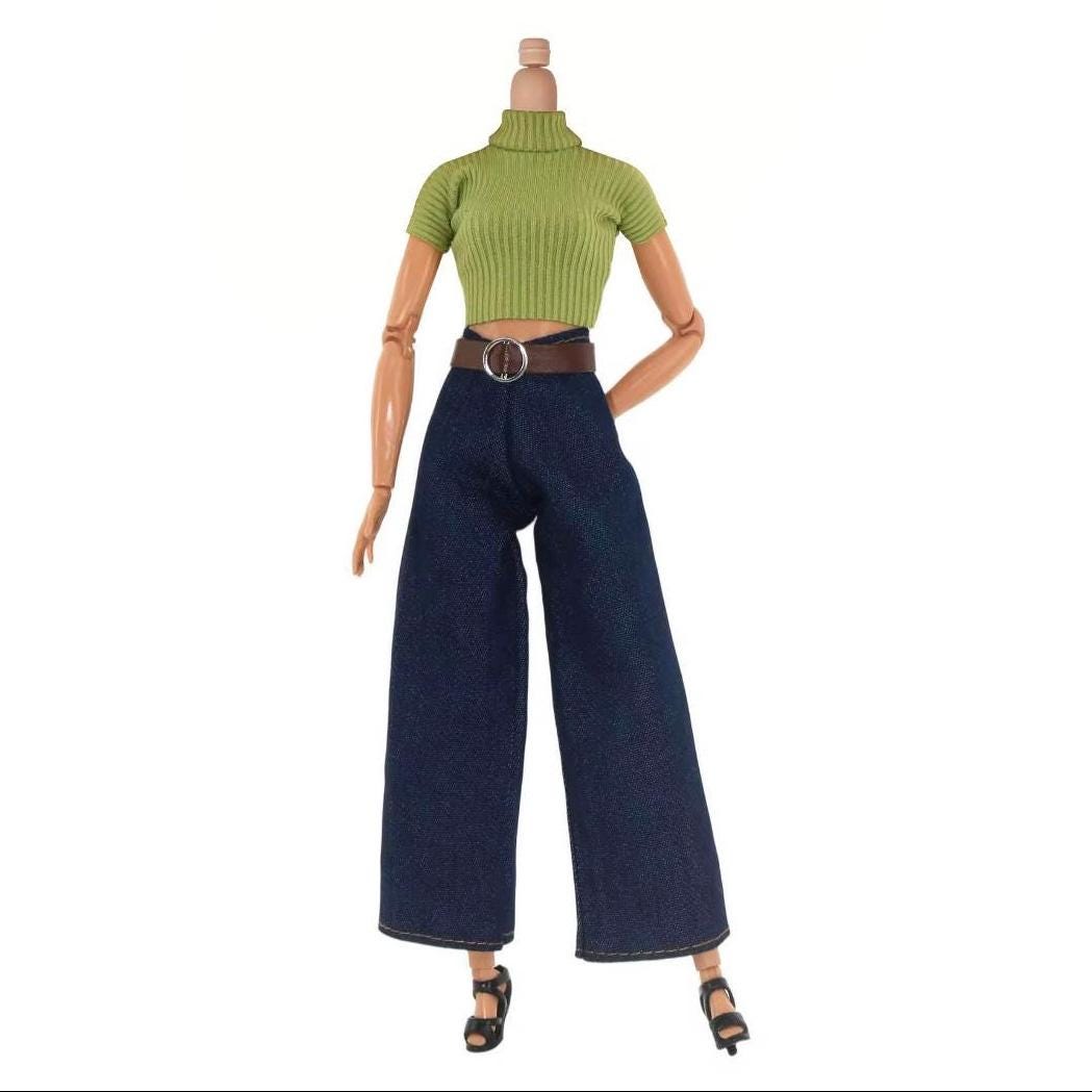 New Fashion Doll outfit; wide leg pants, belt and top, 1/6 Scale Doll Clothes