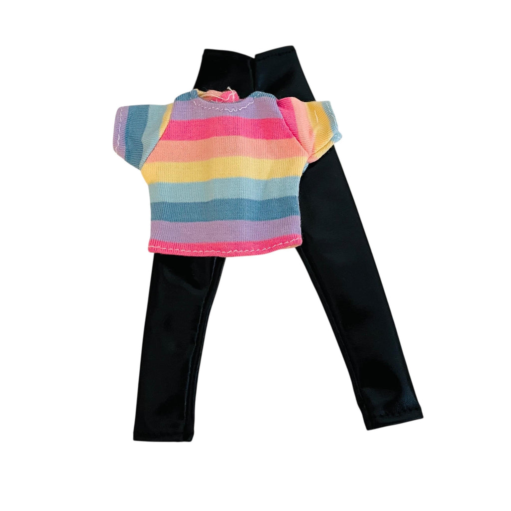 Fashion Doll Clothes: Black pants slacks & Rainbow Top, 1/6 Scale