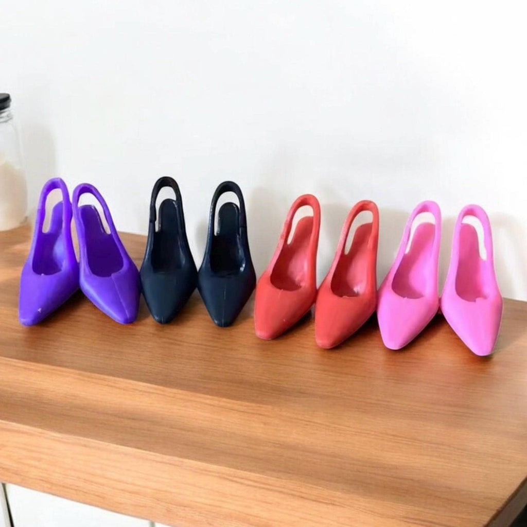 Fashion Doll Pink and White Boots, Black Sling backs High Heels