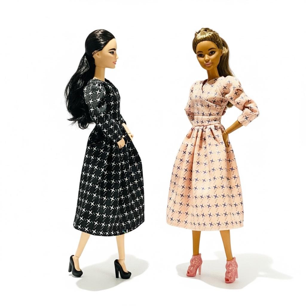 Fashion Doll MTM Dress Outfit: Pink and Black Modest Doll Clothes 1:6 Scale