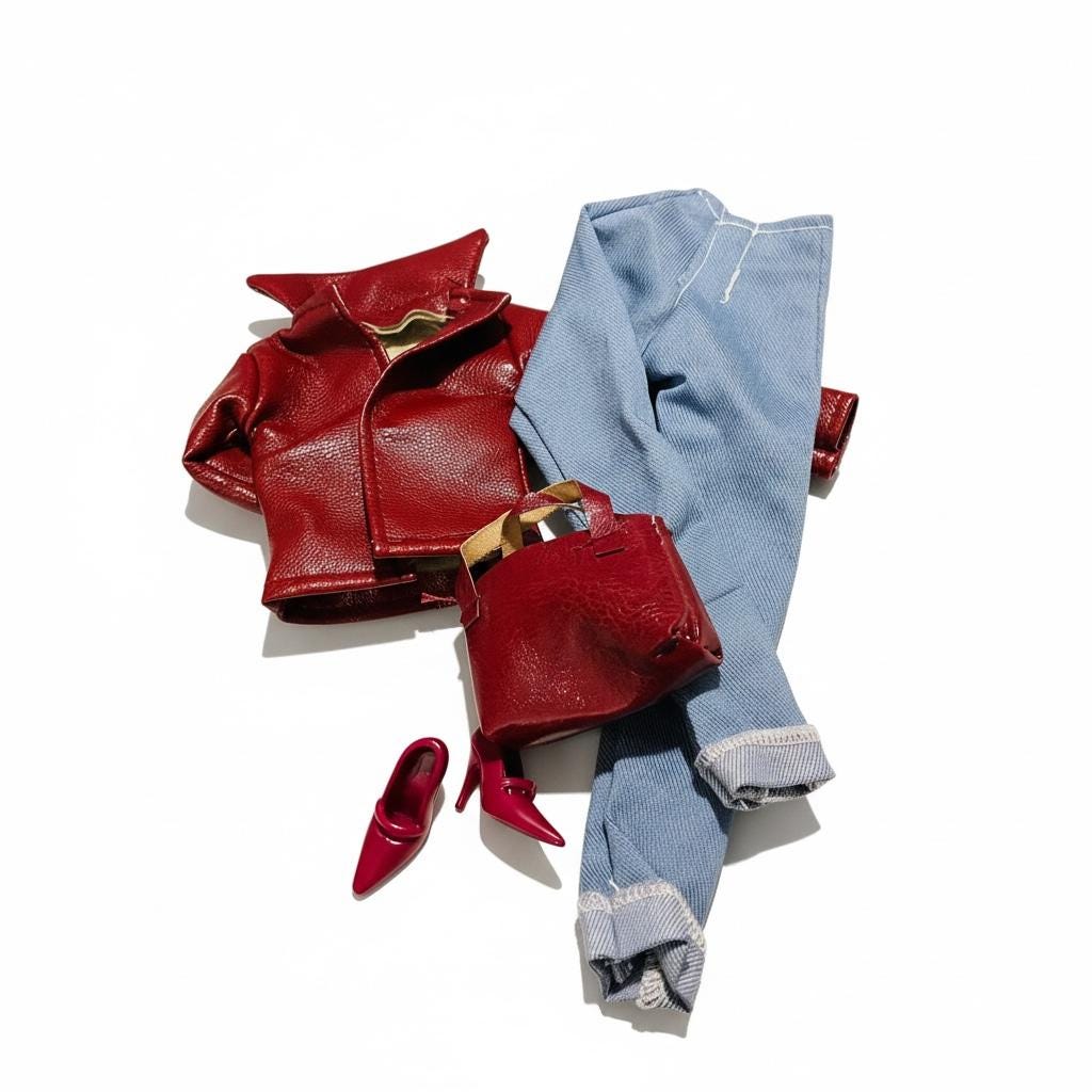 Fashion Doll Clothes, Denim Jeans & Leather Jacket, 1/6 Scale, 11 inch Modern