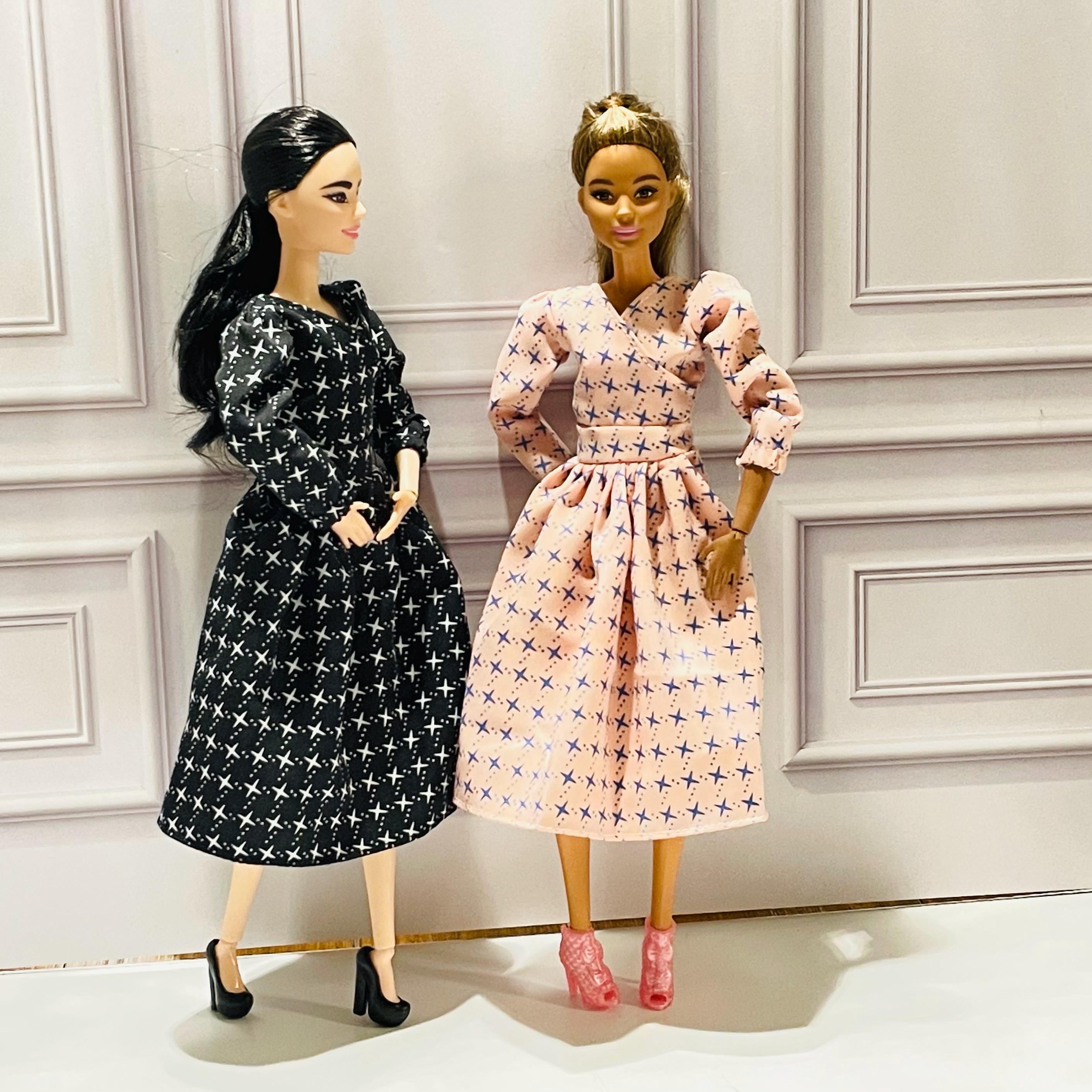 Fashion Doll MTM Dress Outfit: Pink and Black Modest Doll Clothes 1:6 Scale