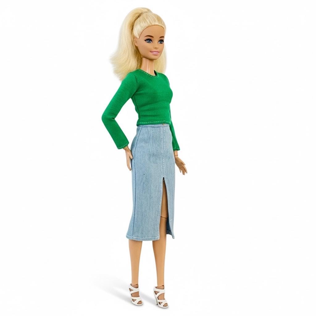 Fashion Doll Clothes, Floral Skirt, Lace Tights, Denim, Assorted Tops