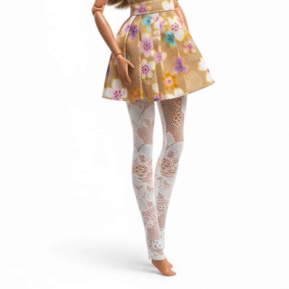 Fashion Doll Clothes, Floral Skirt, Lace Tights, Denim, Assorted Tops