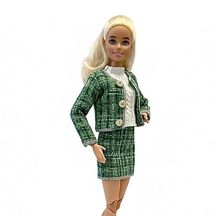 Fashion Doll Outfit - Pink Plaid Jacket, Skirt, Top & Heels - 1:6 Scale