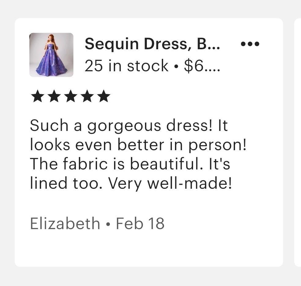 Sequin Dress, Black Gown: Handmade 1:6 Scale Fashion Doll Dress