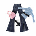 11.5 Inch Doll Clothes Outfit – Retro Denim Bell Bottoms, Fluffy Top, Accessories