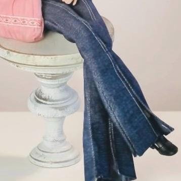 11.5 Inch Doll Clothes Outfit – Retro Denim Bell Bottoms, Fluffy Top, Accessories