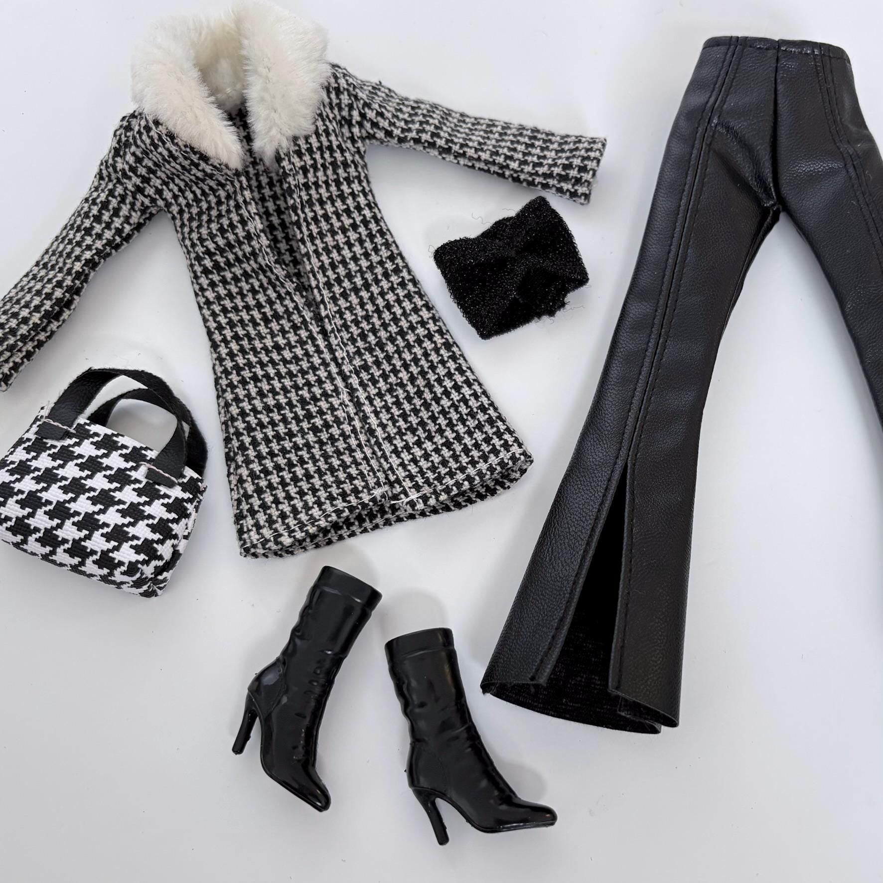 Faux Leather Fashion Doll Pants, Coat and Accessories