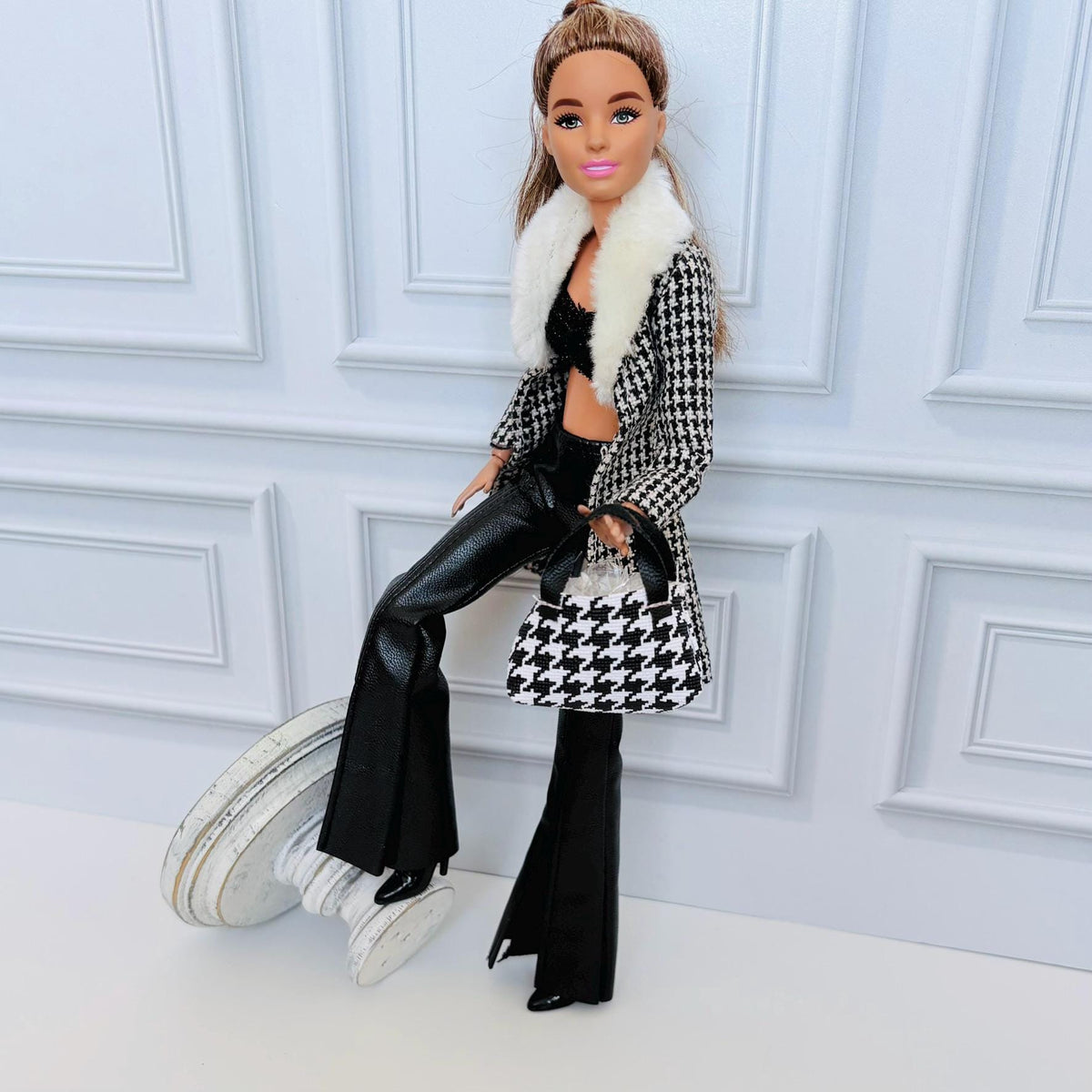 Faux Leather Fashion Doll Pants, Coat and Accessories