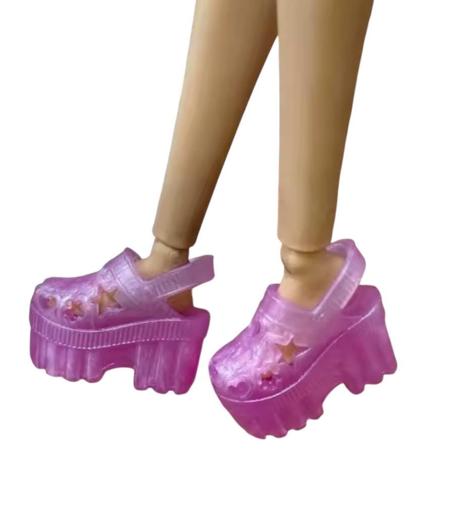 Curvy Fashion Doll Pink Platforms, Black Boots & Chunky Sneakers