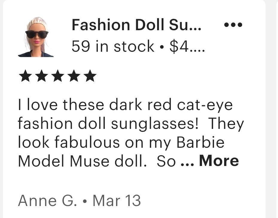 Fashion Doll Sunglasses: Curvy & Regular 11.5 inch, 1/6 scale Dolls