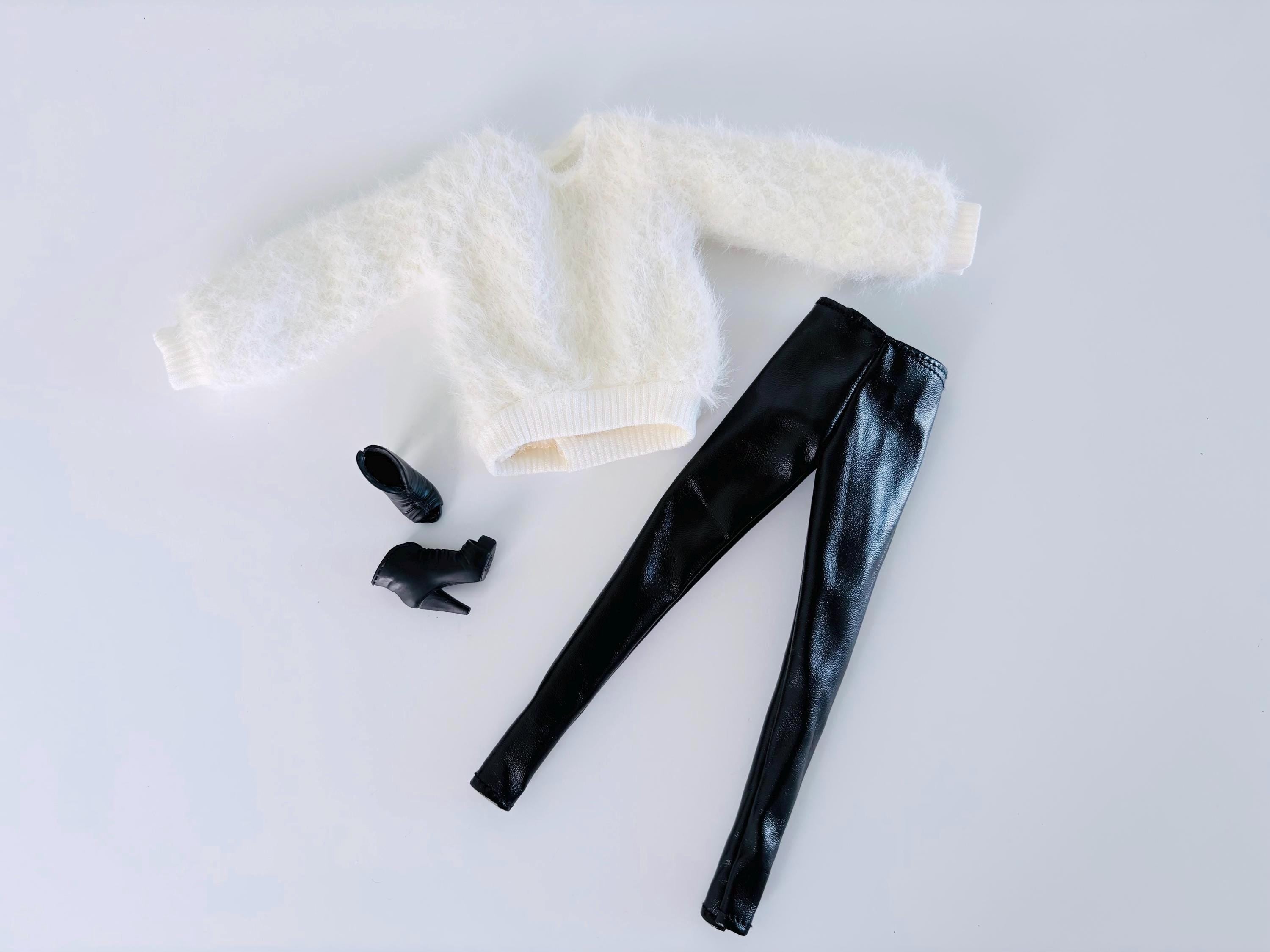 White Plush Knit Sweater With White Pants Doll Clothes Set (11.5 Inch Dolls)
