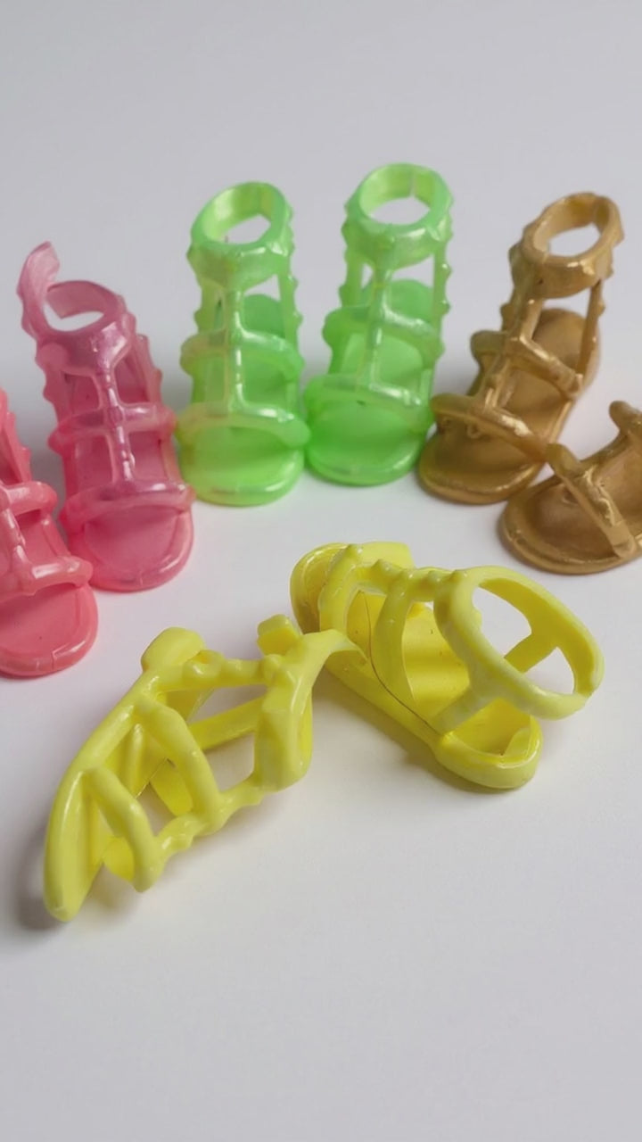 Fashion Doll Sandals: Black, Gold, Green, Pink MTM Doll Shoes