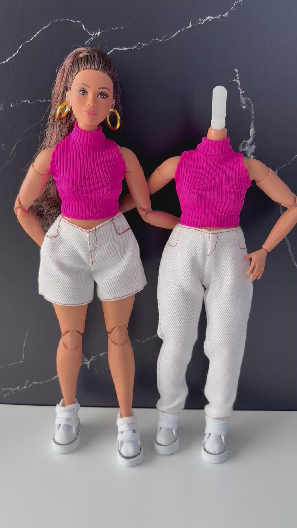 Curvy Doll Clothes, Shorts, Tops, Jeans, 1:6 Scale