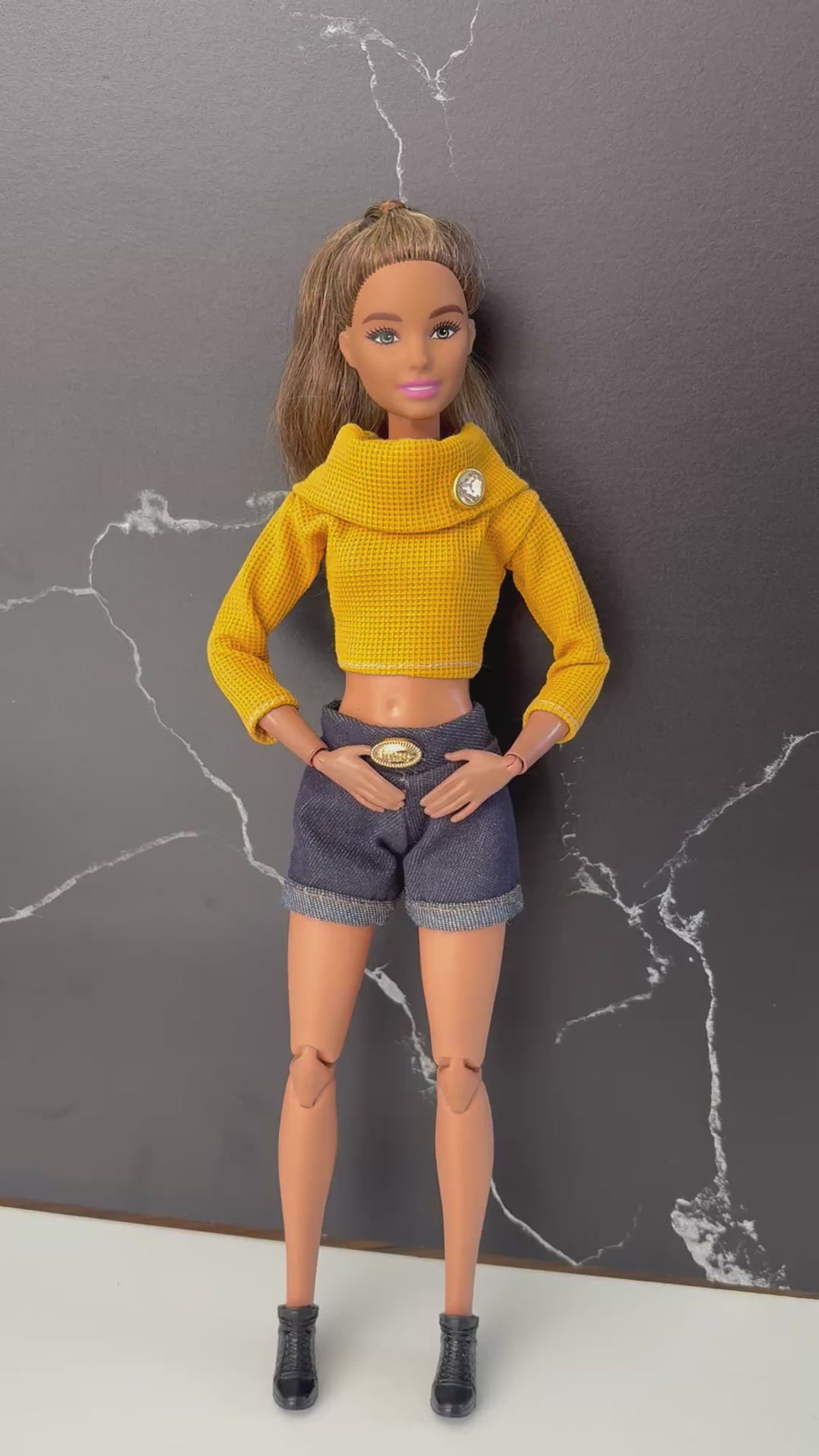 Denim Doll Shorts, stripe top Top, 1:6 Scale Doll Jeans and Shirts