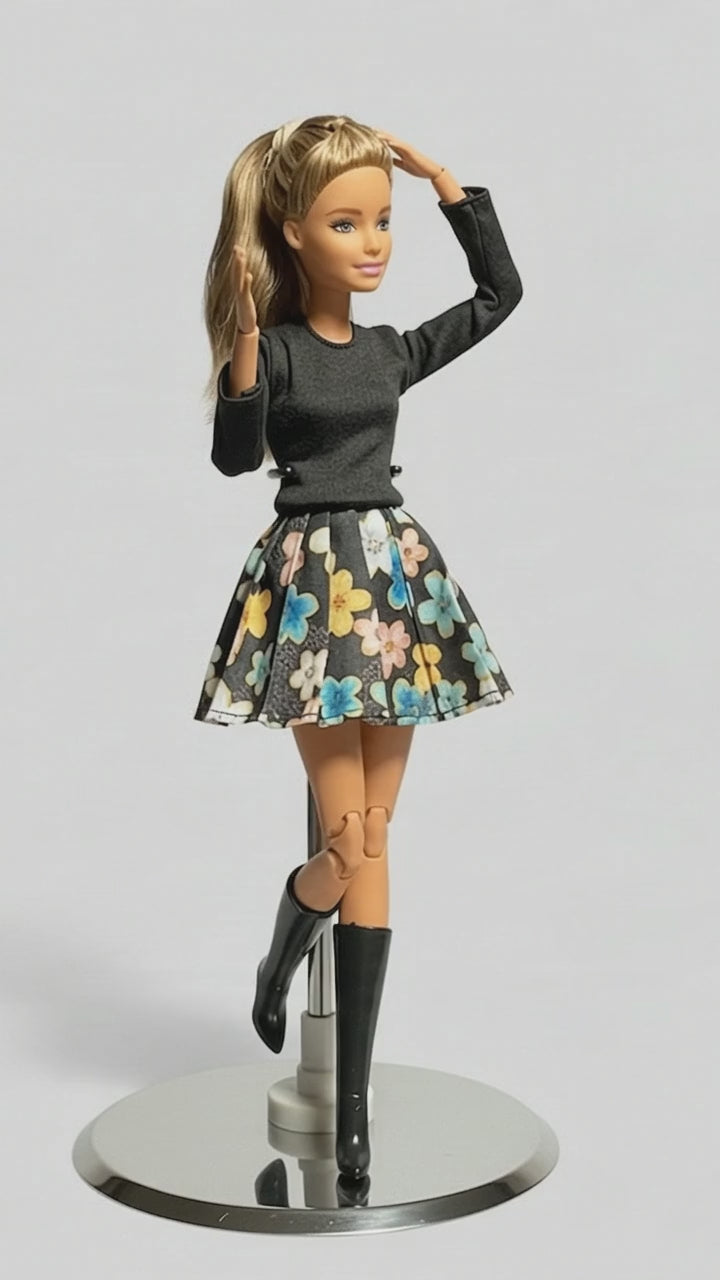 Regular Fashion Doll Floral Skirt Outfits – Boots & Knit Tops