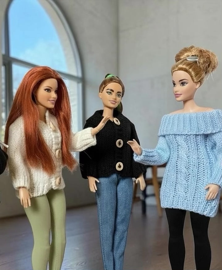 Doll Outfits and Sweaters, Doll Clothing set, White Sneakers, Accessory Options