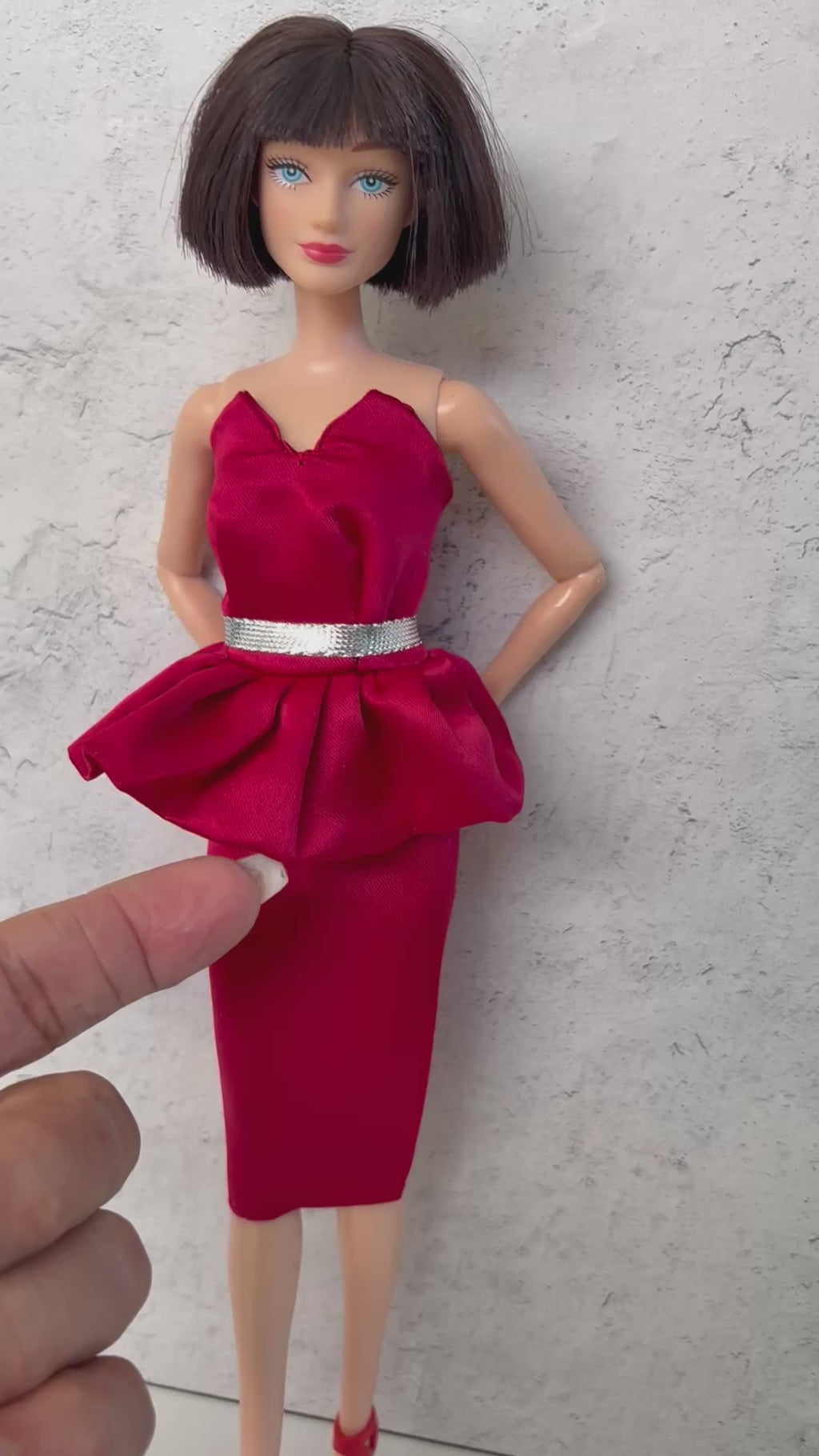 Doll Dress Red satin look with high heels: 2 pc Red dress Formal Outfit for 11.5"