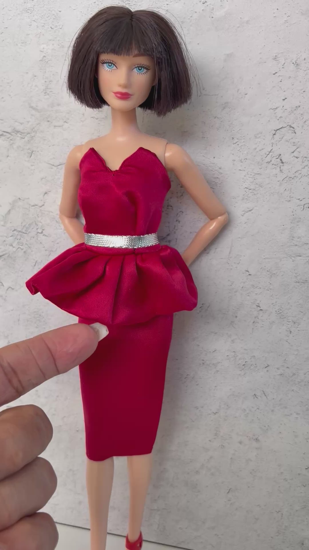 Doll Dress Red satin look with high heels: 2 pc Red dress Formal Outfit for 11.5"