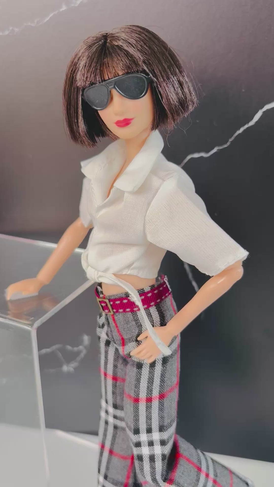 5 Pc Fashion Doll Plaid Black Pants, Clothes for Regular Dolls