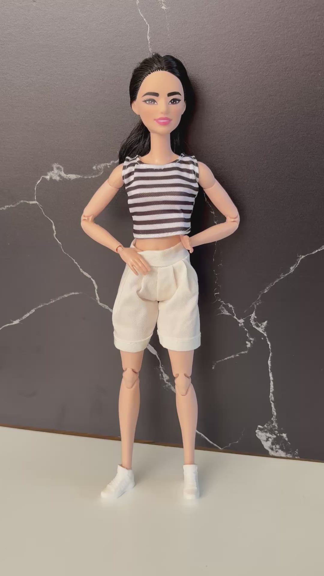 Denim Doll Shorts, stripe top Top, 1:6 Scale Doll Jeans and Shirts