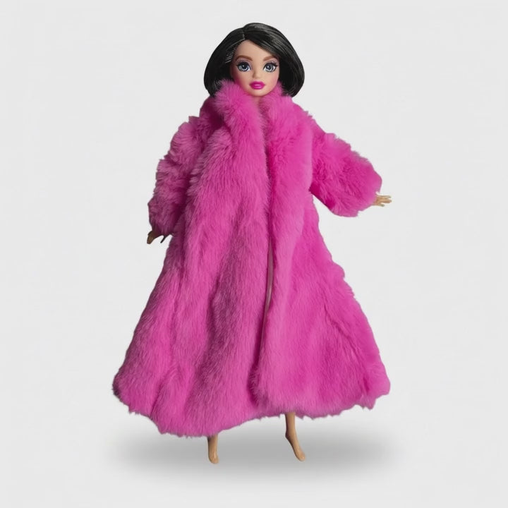 Fashion Doll Plush Pink Winter Coat: Faux Fur - Fits 11.5" Dolls