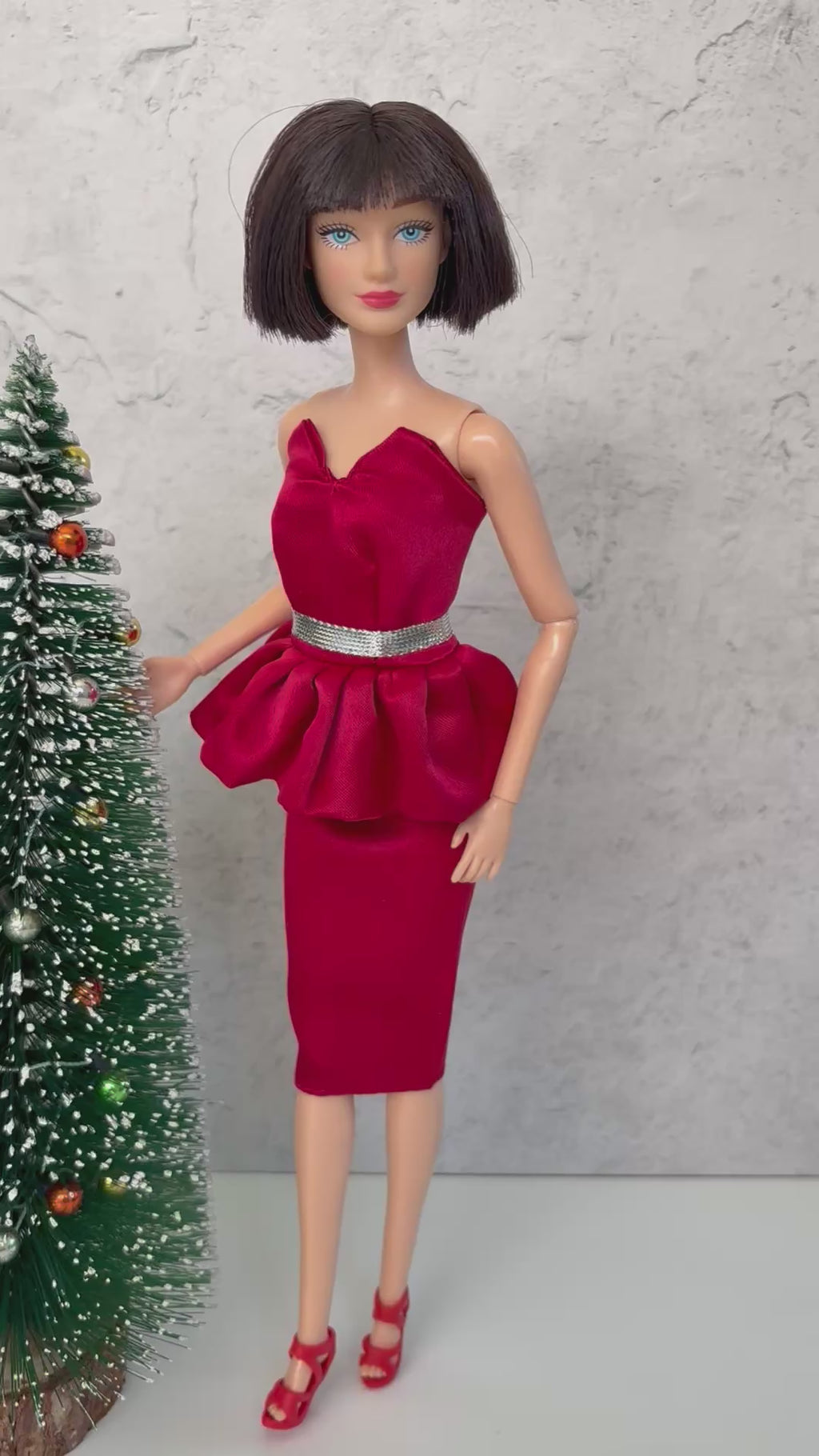 Doll Dress Red satin look with high heels: 2 pc Red dress Formal Outfit for 11.5"